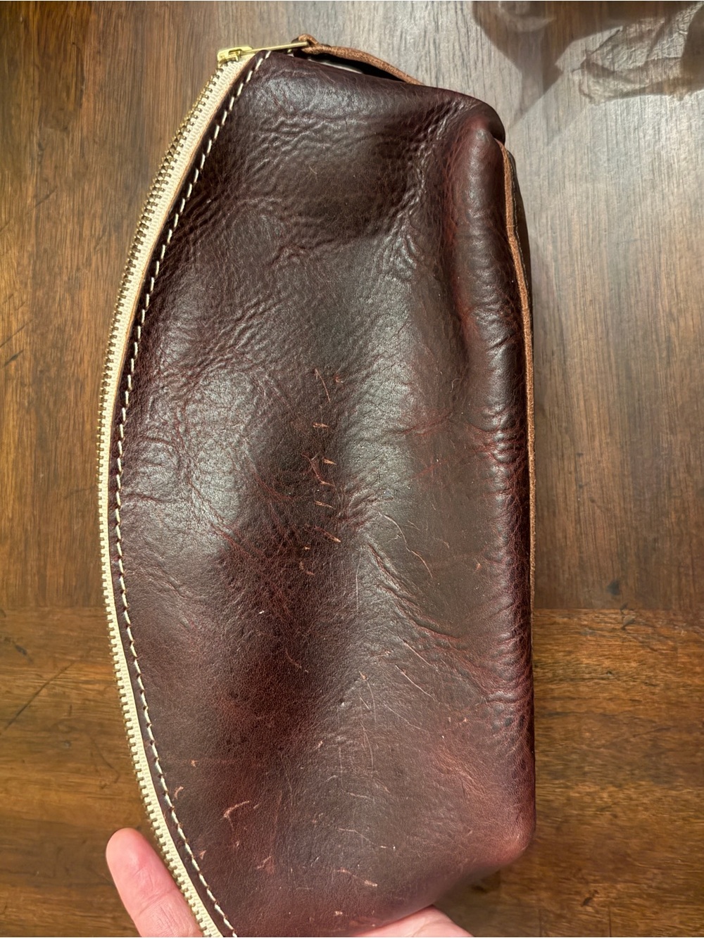 Portland Leather Burgundy Toiletry Pouch with Cream Zipper - Picture 2 of 3